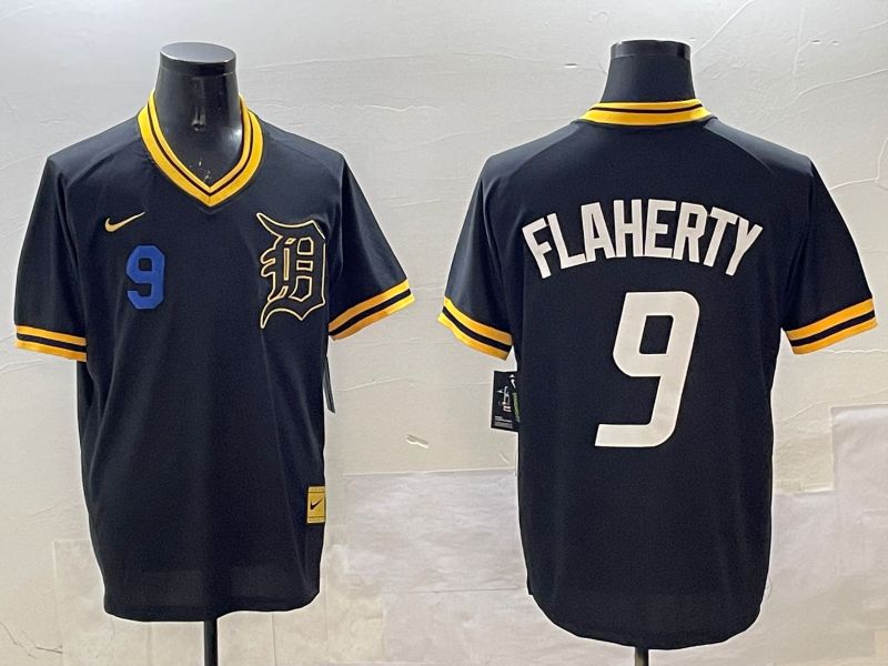 Men Detroit Tigers #9 Flaherty Black Gold Game 2025 Nike MLB Jersey style 4